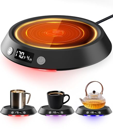 Kepwam - Plato grande para calentar velas con apagado automático de 4 horas, calentador de tazas de café para computadora con calentador de café de 3 temperaturas, calentador de tazas, calentador de