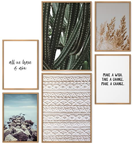 Papierschmiede® XL Mood Poster Set Boho Mix, Bilder Set mit Rahmen (Farbe wählbar) Wohnzimmer Deko Modern, 2x A2 & 4x A3, decoration boho style Bohemian Kaktus Entspannung