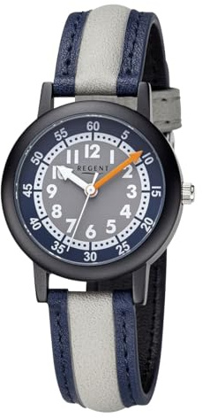 REGENT Kinderuhr Jungen in schwarz grau blau weiß orange Aluminium ⌀30mm F-1474