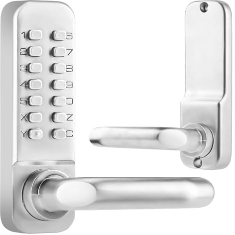 ANNFUZ Mechanical Keyless Entry Door Lock with Handle,Front Door Lock Set with Push Button & Keys,Combination Code Door Lever Locks with Keypad,Gate Lock for Outdoor,Fence,Warehouse,No Electronic