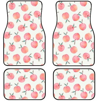Lot de 4 tapis de sol de voiture avec imprimé pêche rose