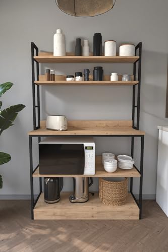 Buyqualia Estantería para Cocina de Estilo Industrial con Varios Niveles con estantes en melamina Color safir y Estructura de Acero en Negro (Alto 161 / Ancho 101 / Fondo 18-34) cm