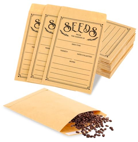 Ouligay 60Pcs Seed Envelopes Seed Packets Small Brown Envelopes for Seeds Storage Envelopes Printed with Types Name Template Sealing Seed Saving Envelopes for Seeds Saving Collecting