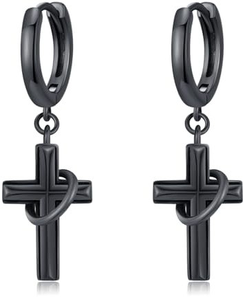 Schwarzes Kreuz Hoop Ohrringe Sterling Silber Kreuz Hoop Ohrringe Huggie Cross Dangle Unisex Ohrringe für Männer Frauen