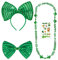 sazpajacos 4Pcs St. Patricks Day Bogen Stirnband Fliege St. Patrick's Day Kostüm Zubehör umfasst Kopfschmuck, Fliege, Klee Halskette, Aufkleber für St. Patricks Day Party Favors, Grün