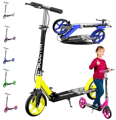 Scooter for Children Cityroller Klappbarer City Roller für Kinder, Höhenverstellbar, Tretroller für Erwachsene | Easy Maneuvering | for Adults with up to 100 kg Load Capacity Scooter Aluminium,Gelb