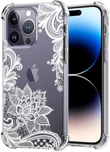 Sidande Case for iPhone 14 Pro Case, Apple 14 Pro 6.1 Case for Girls Women, Clear Floral Soft Flexible TPU Slim Phone Protective Case Cover for iPhone 14 Pro Mandala