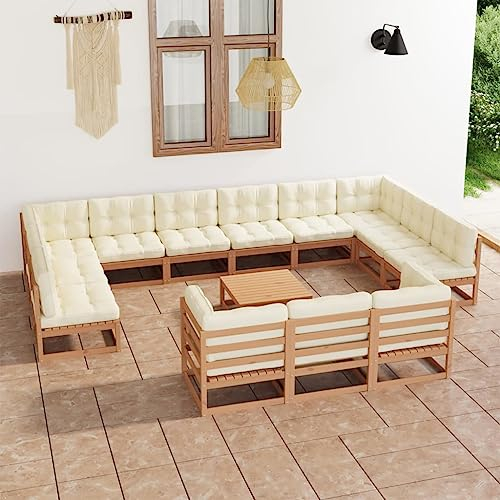 Youuihom Lounge Möbel Outdoor Esstischset für draußen Lounge-Set für den Pool 14-TLG. Garten-Lounge-Set mit Kissen Honigbraun Massivholz Geeignet für Garten, Hinterhof, Terrasse, Außenbereich