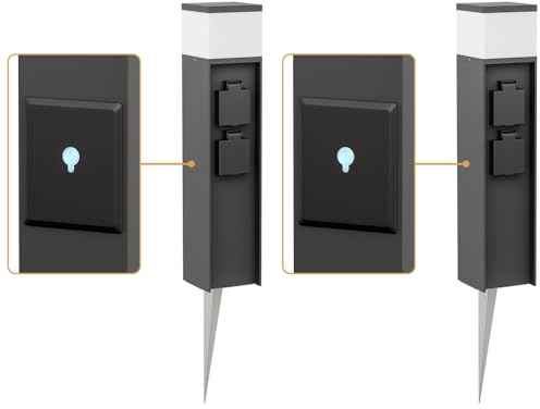 ledscom.de 2 Stück Pollerleuchte PODEL mit Erdspieß für außen, Smart Home, 39cm, schwarz, 2 Steckdosen, inkl. G9 Leuchtmittel, 501lm, warmweiß