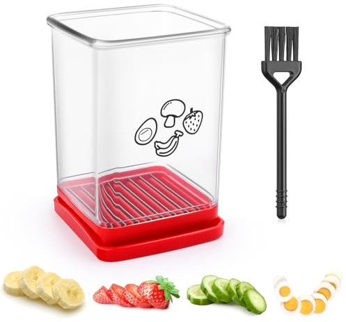 RISVOWO Gemüseschneider, Obstschneider,Schnellschneider mit Druckplatte,Speed Obstschneider Edelstahl, Zerkleinerer manuell Mit Reinigungsbürste, Fruit Slicer Cutter Cup für Bananen Weiche Früchte