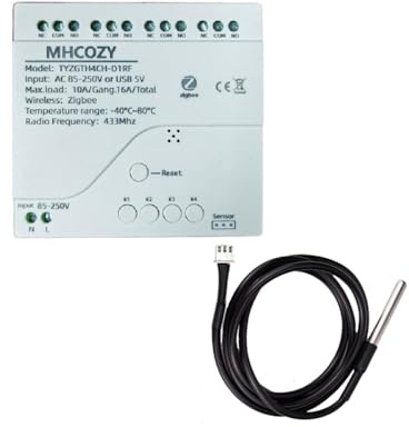 MHCOZY Zigbee Temperature Controller with Waterproof Temperature Sensor Probe ,Tuya app Remote 4 Channel 10A Clean Contact Relay Switch(tuya zigbee hub Needed)