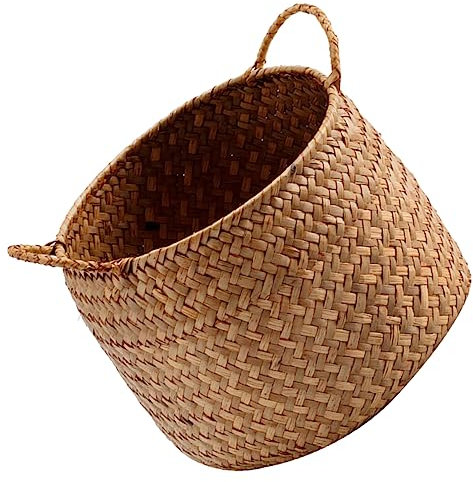MAGICLULU Box Woven Seagrass Plant Pot Storage Baskets for Shelf Seaweed Round Wicker Basket