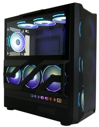 LC-Power Gaming Gehäuse Gaming 900B Lumaxx Gloom – ATX Midi-Tower mit Mesh-Frontpanel, 12 Lüfterplätze, 3 vertikale PCI-Slots, bis zu 6 Festplatten, I/O-Panel mit USB-A & Farbwahltaste