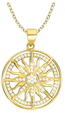 Sofia Milani - Damen Halskette 925 Silber - vergoldet/golden - mit Zirkonia Steinen - Sonnen Sternen Kreis Anhänger - N0874