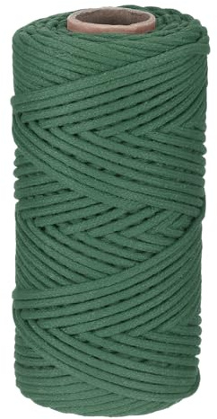 Rebower Corde Macramé 4mm x 100 M, Corde Macramé Naturelle en Coton Filé Macramé [pour Porte-Plantes Décoration Murale Artisanat Tricot] - Vert Foncé
