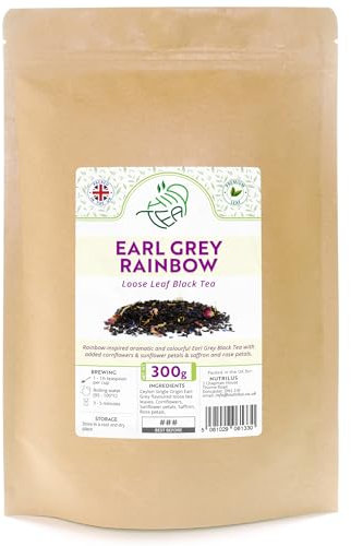 Earl Grey Rainbow Loose Leaf Tea – Premium Ceylon Black Tea Infused With Bergamot Oil - with Saffron & Cornflowers & Sunflowers & Rose (Rainbow, 300g)