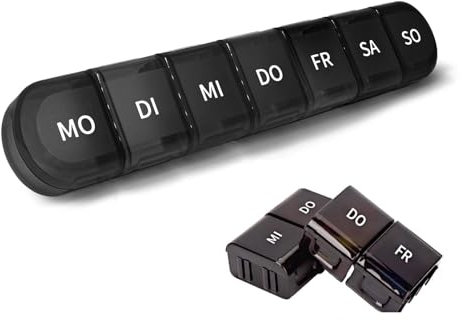 Tablettenbox 7 Tage, Pillendose 7 Tage 7 Teilbaren Fächer, handlicher und feuchtigkeitsbeständiger Medikamentenbox für die Hand- oder Hosentasche, um Medikamente aufzubewahren,Schwarz