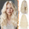 BARSDAR 46cm Lange Gewellt Platin Perücke, Mittel Länge Blond Perücke für Frauen Natürlich Mittelscheitel Haar Hitzebeständig Synthetisches Schulter Länge Lockige Perücke - Platin Blond