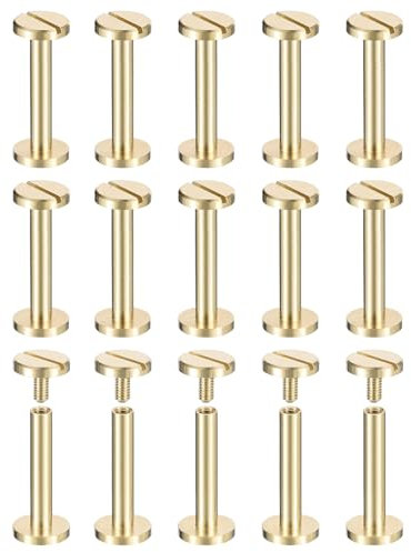 sourcing map 25Pack Brass Chicago Screws, 22x10mm Flat Head Screw Back Binding Post Nail Stud Rivets for DIY Leather Craft Belt Strap, Gold