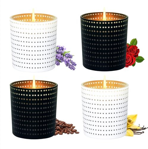 Toptime Scented Candles, 4 Pack 160g Candle Gift Set with Lavender Vanilla Coffee Rose Fragrance, Soy Wax Candles with Stars Pattern Glass Jar, 160h Long Burning Aromatherapy Candle for Women Men