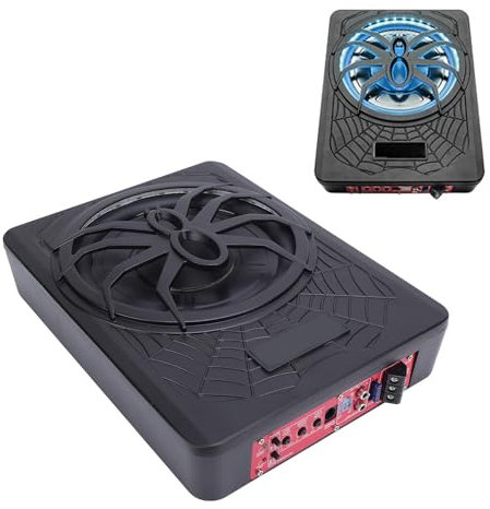 SENECESLI 10 Zoll 800 W Auto Subwoofer, Schlanker Auto Subwoofer Unter Dem Sitz mit LED Umgebungslicht, Integriertem Verstärker und Ferngesteuertem Bass (Blue)