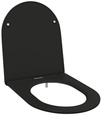vidaXL Black Oval Toilet Seat - Modern Matte Plastic, Easy Installation, Water, Universal Fit