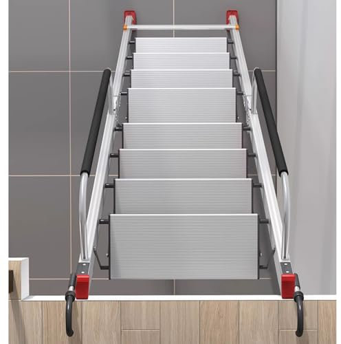 WWERTYY Escalera de Aluminio para áticos, de 2,57 m (8 peldaños, 9 peldaños, 10 peldaños, 11 peldaños, 12 peldaños y 13 peldaños), para emergencias en Caso de Incendio, Color Plateado, IDE