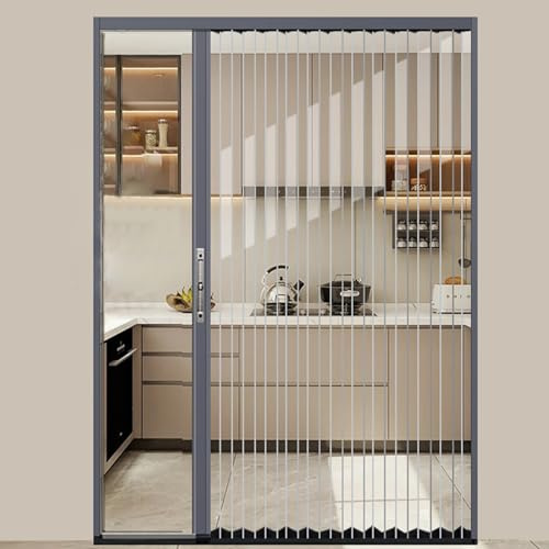 RENLXFI Porta Pieghevole in Acrilico Trasparente con Telaio in Alluminio, Porta Scorrevole A Soffietto per Interni per Porta, Porta Plissettata Trasparente con Serratura(Gray,WxH 140x200cm)