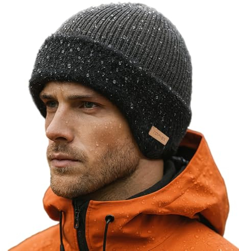 TOP-EX DryKnit Bonnet thermique imperméable doublé en polaire avec cache-oreilles pour homme