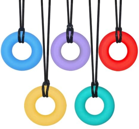 5er-Pack Silikon-Kaugummi-Halskette in Donut-Form, Sensorische Kauspielzeuge für Kinder mit Autismus, ADHS und Beißbedürfnissen, Kauspielzeug für autistische Babys und Kleinkinder, Erwachsene