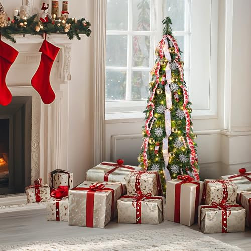 LIFERUN 120cm Pop Up Weihnachtsbaum,Künstlicher Weihnachtsbaum mit 100PCS LED Lichtern,11 Beleuchtungsmodi,Faltbarer Tannenbaum,Christbaum mit Weihnachtskugeln&Bändern für Wohnung Büro Weihnachtsdeko