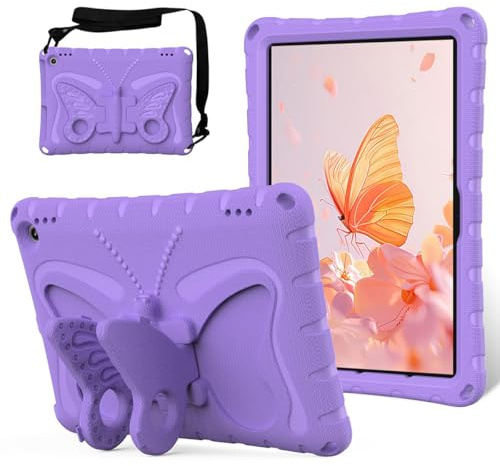Funda para tablet Kindle Fire HD 10, ligera, a prueba de golpes, funda de espuma EVA con correa para el hombro y funda con soporte para niños y niñas (morado)