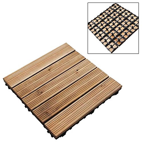 ZUMZ 18 x 30CM SQ WOODEN DECK TILES - INTERLOCKING, BROWN