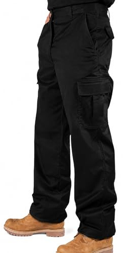 Roadmaster Men’s Work Trousers Cargo Combat Pants – Heavy Duty Poly Cotton Builders & Warehouse Workwear Trousers with 6 Pockets, Durable Comfortable Fit, Black & Navy, Sizes 28-52