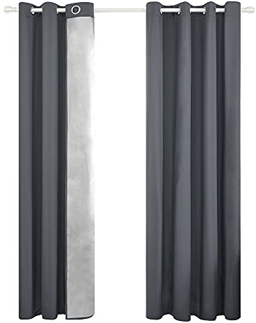 Deconovo Oxford Vorhänge für Wohnzimmer Thermovorhang Gardinen, 175x140 cm(HöhexBreite), Dunkelgrau, 2er Set