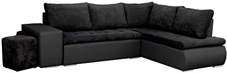 mb-moebel Ecksofa mit Zwei Hocker Sofa Eckcouch Couch mit Schlaffunktion und Bettkasten Ottomane L-Form Schlafsofa Bettsofa Polstergarnitur - 265x280x88cm - BELGRAD (Ecksofa Rechts, Schwarz)