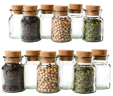 MamboCat 12er Set Gewürzgläser | Füllmenge 150 ml | Wiederverwendbare Glasdose + Korkverschluss | hochwertiges rundes Glas | Aufbewahrung von Tee Kräutern Gewürzen