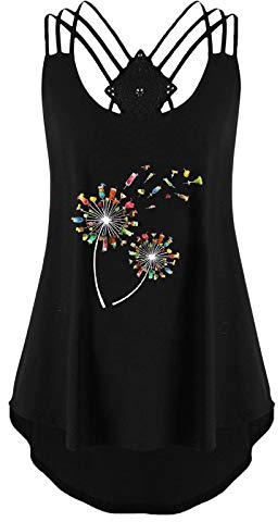 OverDose Damen Sommer Ärmellos Bluse Mode Frauen Bandagen Sleeveless Weste Spitze Schmetterling Strappy Print Tank Tops T Shirt Oberteile(X-c-weiß,XXL)