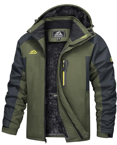 Hommes Veste Imperméable Vestes Ski Vestes D'Extérieur Veste Hiver Chaudes Polaires Manteau Épais Homme Veste Décontractée Coupe-Vent pour Montagne Randonnée Sports d'escalade,Armée Vert,S