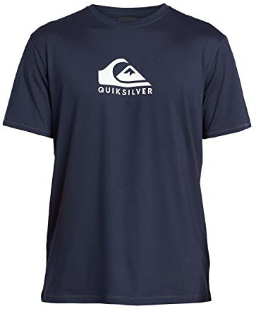 Quiksilver Men's Solid Streak Short Sleeve Rashguard Surf Rash Guard Shirt, Navy Blazer, L UK