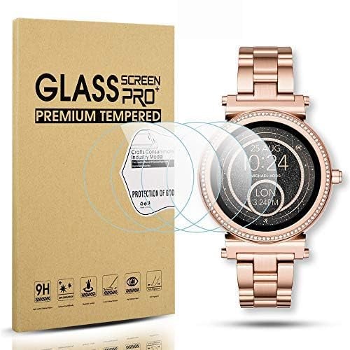 Diruite 4 Stück Displayschutz für Michael Kors Access Sofie Schutzfolie,HD Glas Displayschutzfolie Intelligente Uhr [Anti-Kratzen] [Anti-Öl] [Keine-Blasenfrei],Transparent