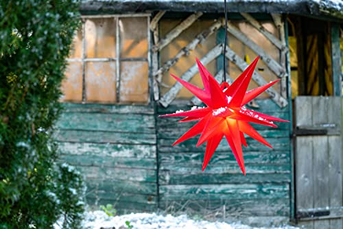 Novaliv Weihnachtsstern beleuchtet Faltstern 55cm Dekostern ROT hochwertiger Kunststoffstern für Glühbirne mit Timer Funktion 3D Stern 18 Zackig Leuchtstern Weihnachtslicht Winterbeleuchtung 3D Stern