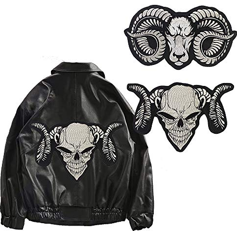 EMDOMO Aufnäher zum Aufbügeln, Motiv: Schädel, Schafkopf, Horn, 2 Stück