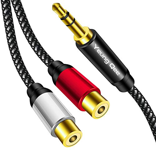 3.5mm to 2RCA Female Cable 0.3m,Yeung Qee 3.5mm Male to 2 RCA Female Jack Stereo Audio Cable Y Adapter for iPod, Tablets, MP3,HiFi Stereo System, Speaker (0.3M)