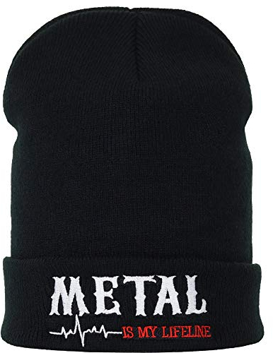 EXPRESS-STICKEREI Lustige Strickmütze - Warme Wintermütze mit Spruch Metal is My Lifeline - Beanie für Damen und Herren - Unisex Wollmütze - Haube mit Spruch