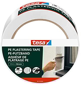 tesa Putzband PE - Putzklebeband mit hochwertigem PE-Trägermaterial - zum Schutz beim Verputzen im Außenbereich - temperaturbeständig - weiß - 33 m x 50 mm