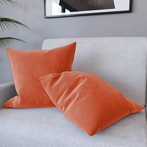 Set di 2 Federe Per Cuscini In Velluto Morbido e Resistente Copricuscini Per Divano Poltrona Soggiorno Arredo Arredamento Casa Design Moderno Elegante Cerniera Invisibile (50 x 50 cm, Arancione)