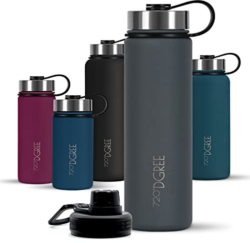 720°DGREE Edelstahl Trinkflasche 530ml “noLimit” - Ideal auch für Kinder | 12h Heiß, 24h Kalt, Auslaufsicher bei Kohlensäure, BPA-Frei - Thermosflasche inkl. Sportdeckel für Schule, Sport, Spielplatz