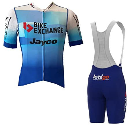 SGCIKER 2022 Herren Pro Team bike-exchange Radtrikot Set, Kurzarm Fahrrad bekleidung Lätzchen Kurzsets Gel Pad(S