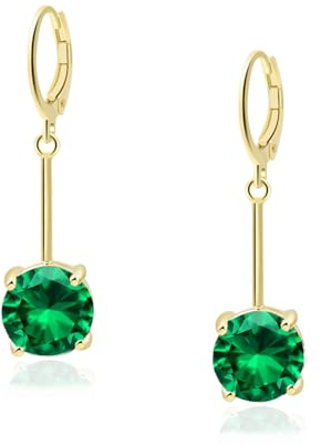 VONSSY Pendantes Boucles d'oreilles | zircone cubique 5A, platine ou plaqué or 18 carats, boucles d'oreilles en cristal/rubis émeraude/saphir à créoles à levier | Cadeau de bijoux (Or-Verte)
